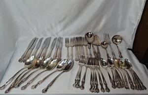Vintage 50er Jahre WM Rogers Co. Extra Teller Magnolie 53 Teile Silberbesteck & Servierset - Bild 1 von 12