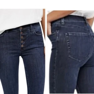 Free People Reagan Jeans Exposed Button Fly Raw Hem Frayed Dark Wash Sky 31 - Picture 1 of 10