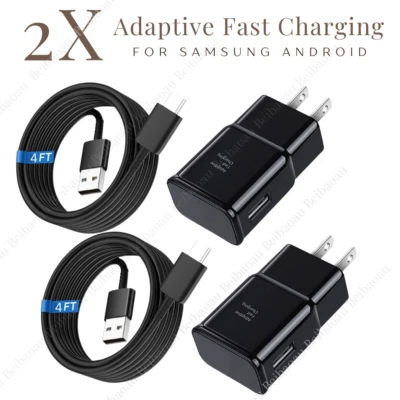 2X For Samsung Galaxy Adaptive Fast Charger Kit with USB Type C Cable Wall Block - Image 1 of 4