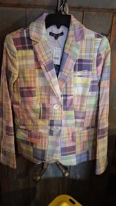Brooks Brothers Cotton Madras Patchwork Pastel Coastal Blazer Jacket Size 4 - Picture 1 of 13