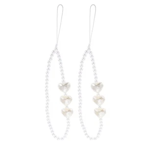 2 Pcs Mobile Phone Decorative Lanyard Cellphone Wrist Straps Beaded Pearl - Photo 1 sur 12