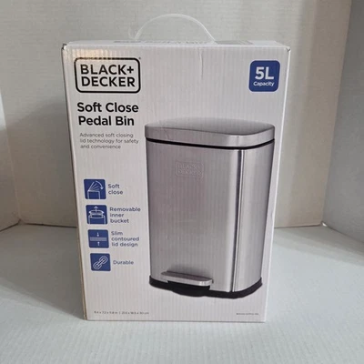 Pedal Bin Soft Close Removable Bucket 5L 11.8" x 8.4" x 7.2" Black + Decker - Image 1 of 4