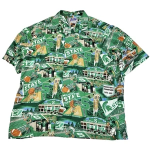 Vintage Reyn Spooner Michigan State Spartan Hawaiian Shirt Men's XL Green MSU - Picture 1 of 19