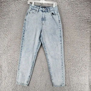 Pantalones de mezclilla para mujer White Fox azul lavado claro algodón tiro alto mamá - Imagen 1 de 14