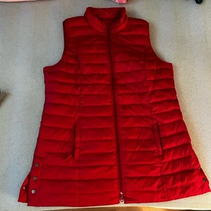 J. JILL Down Fill Puffer Vest XL Red Full Zip Quilted Pockets Tunic Gorpcore - Picture 1 of 10