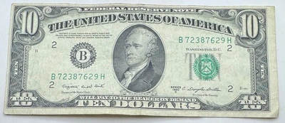1950 C Vintage $10 Federal Reserve Note - New York - B - Ten Dollar Bill - Image 1 of 2