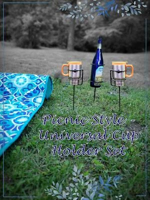 Estilo picnic-univ. Juego Portavasos**2 Tazas y 1 Portabotellas de Vino-Vino/Taza Stick Foto 1 de 4