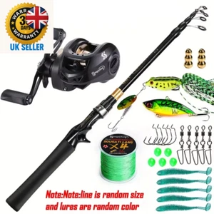 Telescopic Fishing Combo 1.8-2.4M Carbon Fiber Fishing Rod 8.1:1 Max Drag 11LB F - Picture 1 of 10