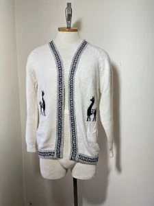 Vintage Unisex Alpaka Wolle Strickjacke Pullover Lama Creme Braun Peruanisch M - Bild 1 von 10