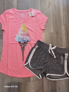 NWT Justice Girls Outfit Paris Eiffel Tower Top / Dolphin Shorts Size 8 (12) - Picture 1 of 4