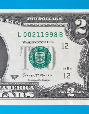 February 1, 1998 / 2 January 1998 L 00211998 B BIRTHDAY Note $2 Two Dollar Bill - Image 1 of 3