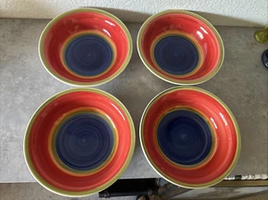 Lot of 4 Royal Norfolk Mambo Striped Blue Center Cereal Soup Bowl Fiesta 7-3/8” - Picture 1 of 6