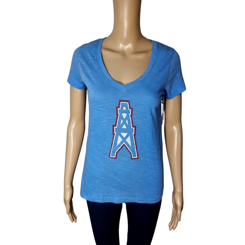 Women's V-Neck 47 Brand Tennessee Titans Houston Oilers Legacy Tee Medium -