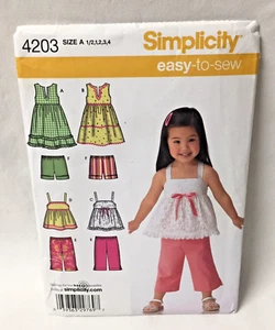 Simplicity 4203 Toddlers Dress Top Cropped Pants And Shorts Uncut Easy To Sew - Picture 1 of 7