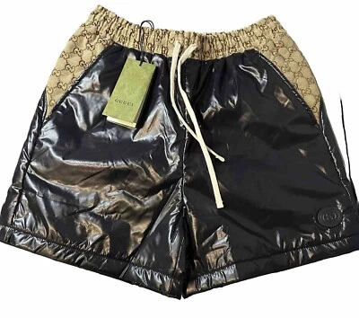 Gucci Black Shiny Nylon/GG Monogram Shorts Women’s Size S Authentic - Image 1 of 4