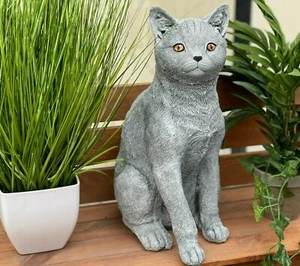 Sculpture en Pierre Chat Assis Grand Résistant au Gel Figurine de Jardin 39 CM - Bild 1 von 5