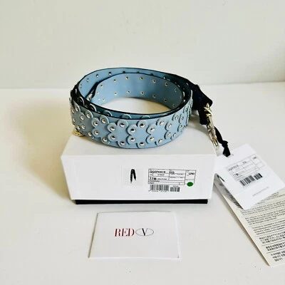 RED VALENTINO FLOWER PUZZLE STUDDED LASER-CUT LEATHER BAG STRAP BLUE - Image 1 of 4