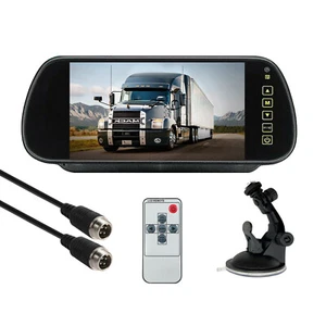 7" Rear View Mirror Monitor Clip & Windscreen Suction 2CH 4 PIN 12-24V Car Truck - Picture 1 of 12