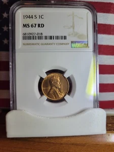 1944-S Lincoln Wheat Cent  ""NGC MS 67 RD""  (Uncirculated Cent)  **World War 2* - Picture 1 of 4