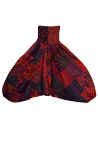 Boho Gypsy Red Patchwork Cotton Pant Baggy High Waist Comfy Loose Pants S/M