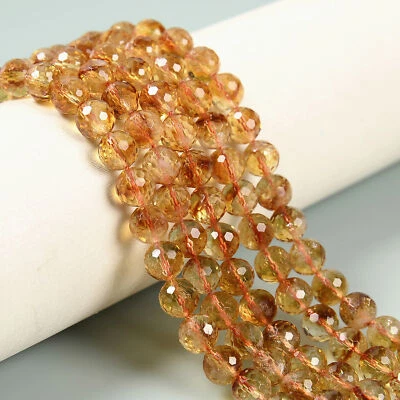 Natural Citrine Faceted Round Beads Size 4mm 6mm 8mm 10mm 15.5" Strand