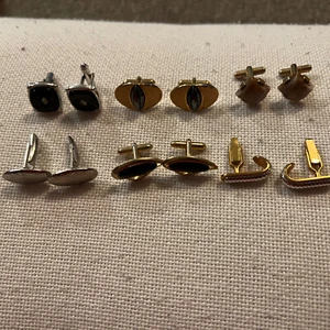 (6) Pairs Of Vintage Cufflinks Gold Tone And Silver Mix Natural Stone Nice !!!!! - Picture 1 of 7