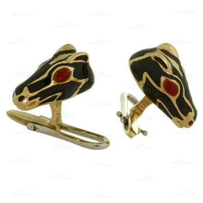 DAVID WEBB Ruby Enamel 18k Yellow Gold Horse Head Shirt Stud Set - Image 1 of 4