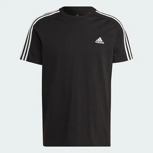 ADIDAS Essentials Men’s Single Jersey 3-Stripes T-Shirt Black/White Sz Large NWT - Picture 1 of 6