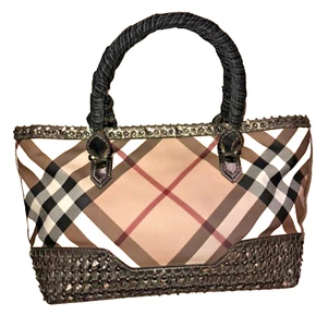 Burberry Nova Check Plaid With Metallic Leather Trimmed top handle Bag - Picture 1 of 18
