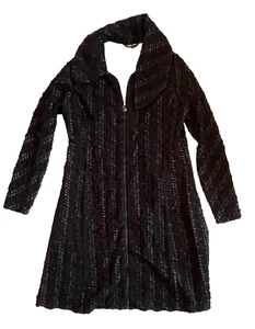 Hermoso Abrigo de Vestido SAMUEL DONG Negro Texturizado Cremallera Talla M/L - Imagen 1 de 5