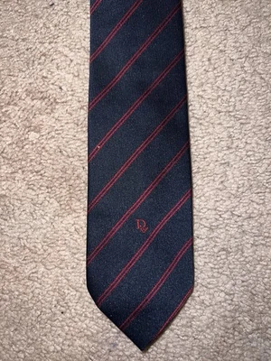Christian Dior Red Stripe Tie Navy Blue Diagonal Logo Paris New York 100% Silk - Image 1 of 4