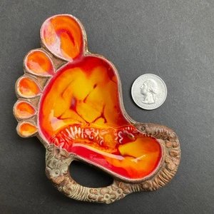 TREASURE CRAFT LAVA FOOT ASHTRY TRINKET DISH Orange Drip Glaze Hawaii Vtg Tiki - Picture 1 of 21