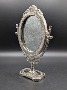 Espejo giratorio tocador vintage tono plata metal hecho en India 10" - Imagen 1 de 6