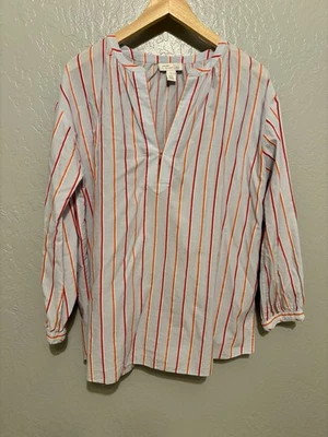 Nordstrom Signature Women's Balloon Sleeve Striped Shirt In Blue Combo Size L - Image 1 of 4