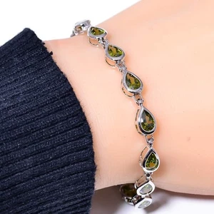 Green Tourmaline 925 Sterling Silver Tennis Bracelet 7.99" B39, Gift for her - Picture 1 of 3