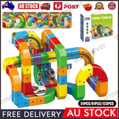 51/81/123Pcs Electric Magnetic Train Track,3D Embedded Layouts & Race Car Tracks - image 1 of 4