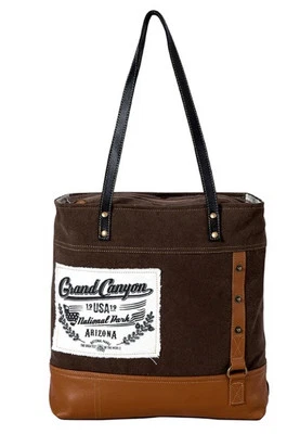 Myra Bag Canvas and Leather 8372 NATIONAL PARK Vintage Look Tote Shoulder Bag - Image 1 of 4