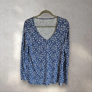 Seasalt Kendal Vee Basic Top Size 14 Blue Floral Print Long Sleeves Cotton - Picture 1 of 6