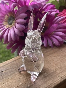 Pink Clear crystal bunny figurine standing up spring farm country Shelf Decor - Picture 1 of 11