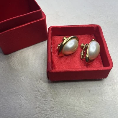 винтажный napier искусственный жемчуг cabachon овальный веревки серьги-гвоздики б/у - Изображение 1 из 4