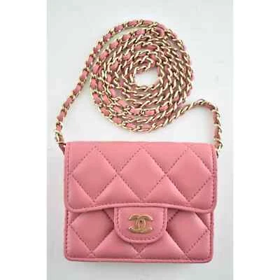 Chanel 21A Mini Cartera con Cadena Rosa Piel de Cordero Dorado Tarjeta Bolso Bandolera de Hombro Foto 1 de 4