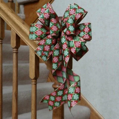 10" WIDE BURLAP TYPE CHRISTMAS BOW WITH SNOWFLAKES~DECORATION FOR WREATHS GIFTS - Image 1 of 2