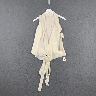 RICK OWENS Blouse Womens UK 6 White Waistcoat Leather Silk Sleeveless Tie Front - Image 1 of 4