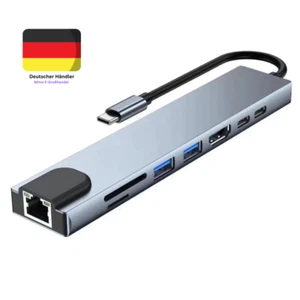 Adapter koncentratora USB-C 4K HDMI 8-W-1 USB 3.0 Micro SD LAN RJ45 Ethernet - Zdjęcie 1 z 4