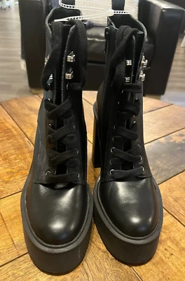 Gianni Bini Suzie Womens Leather Lace/Hook Side Zip Block Heel Boots, Black 6.5M - Image 1 of 4