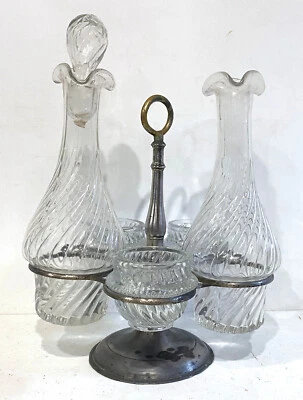 Ancien Serviteur Nécessaire de table Huilier Moutardier en Régule ou étain - Photo 1/4