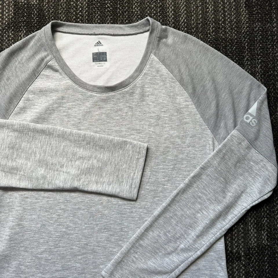 Adidas женская рубашка серый белый L длинным рукавом логотип футболка обучение толстовка - Изображение 1 из 4