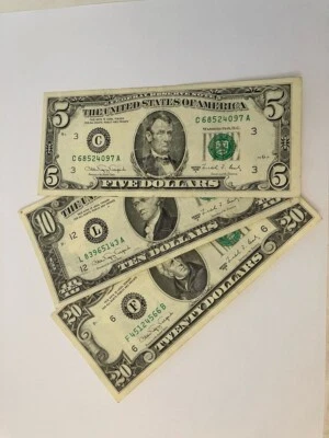 1988 A $5, $10 & $20 Dollar Note Small Face Set Circulated Condition Rare $35 FV - Image 1 of 4