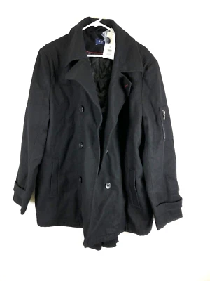 IZOD Mens Double Breasted Wool Peacoat Black Size Large - Image 1 of 3