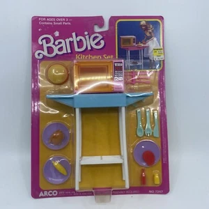 Barbie Kitchen Set 7347 Arco Vintage 1988 -Pink Microwave on Cart New in Package - Picture 1 of 1